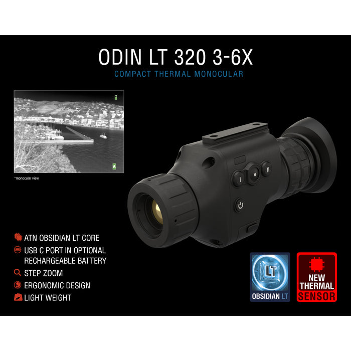 ATN ODIN LT 320, 3-6x, 25mm Compact Thermal Monocular, Helmet Attachable