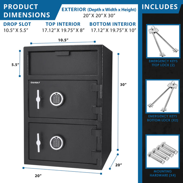 Barska Dual Lock Depository Safe with 1.6/2 Cubic Ft Capacity