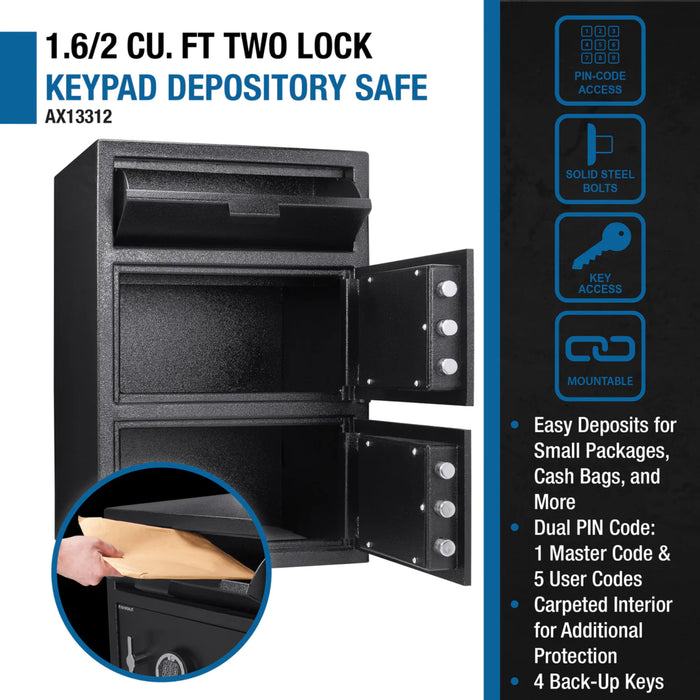 Barska Dual Lock Depository Safe with 1.6/2 Cubic Ft Capacity