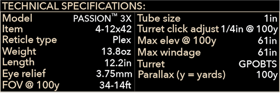 German Precision Optics PASSION 3X 4-12×42 – BONUS – Includes 5 custom turrets, reticle – PLEX Riflescope