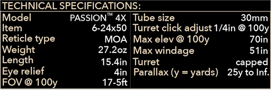 German Precision Optics Passion 4X 6-24×50, reticle – MOA Riflescope