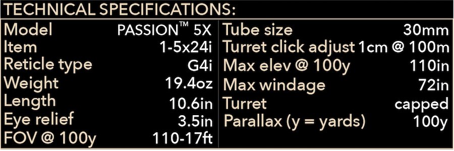 German Precision Optics Passion 5X 1-5x24i, reticle – G4i Riflescope